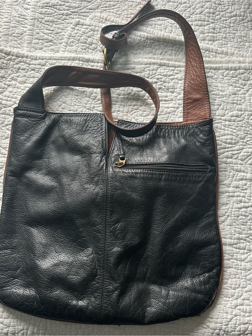 Leather Two-Tone Crossbody Bag in Black and Brown
